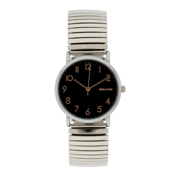 RELOJ PLATEADO 33MM BANDA EXTENSIBLE ACERO NUMEROS ÁRABES