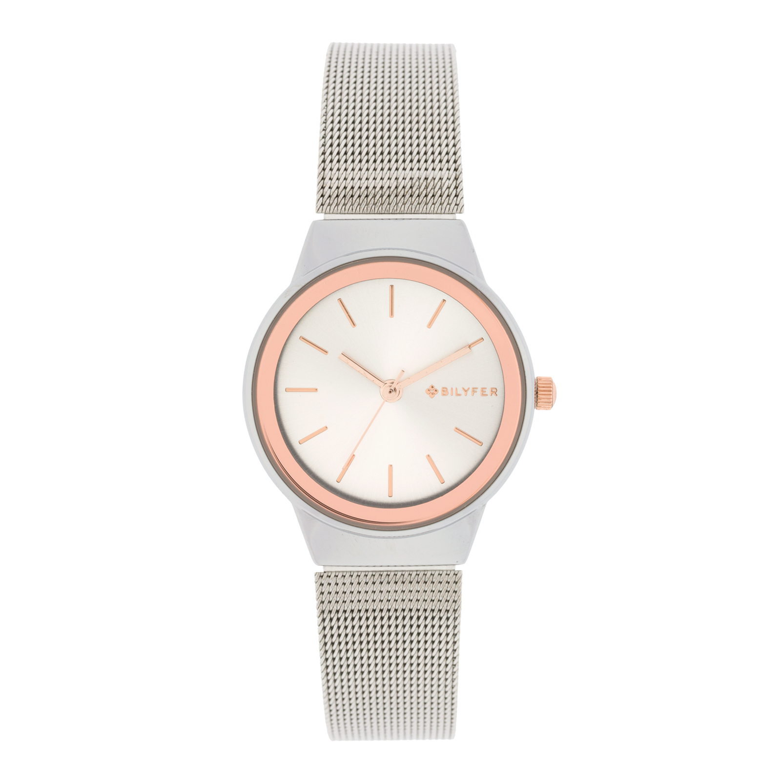 RELOJ PLATEADO índices 36MM ESFERA BLANCA BISEL ORO ROSA