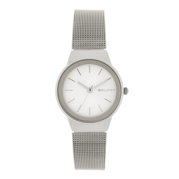 RELOJ PLATEADO índices 36MM ESFERA BLANCA BISEL PLATEADO