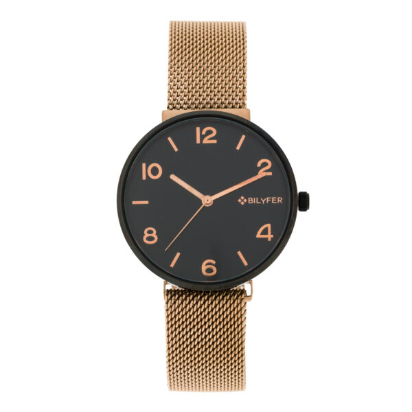 Bilyfer watch with 38mm magnet mesh case with Arabic numerals and indexes