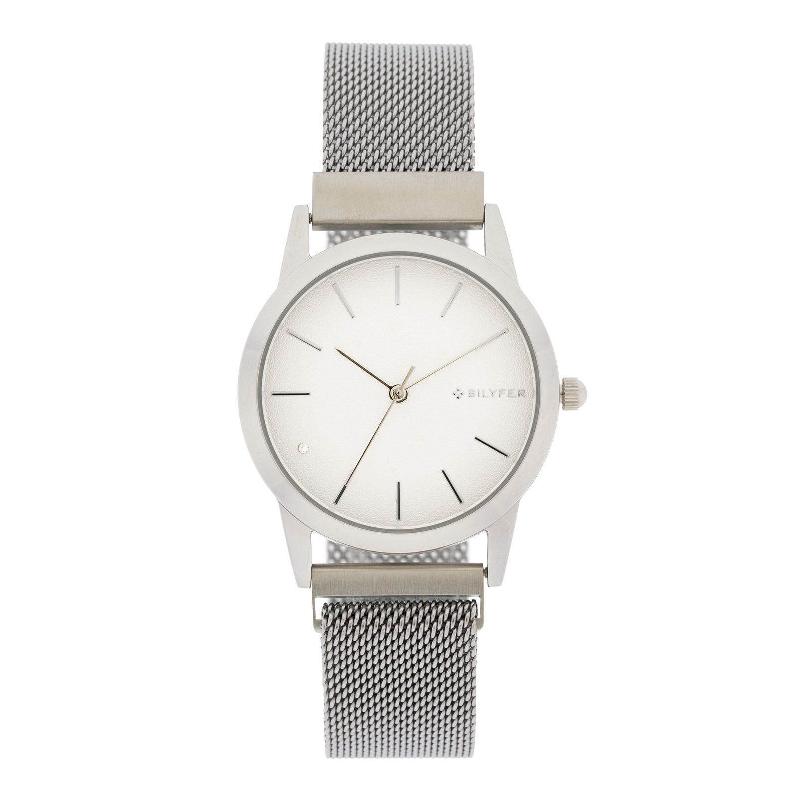 Reloj Bilyfer de acero con malla de imán índices y circonita