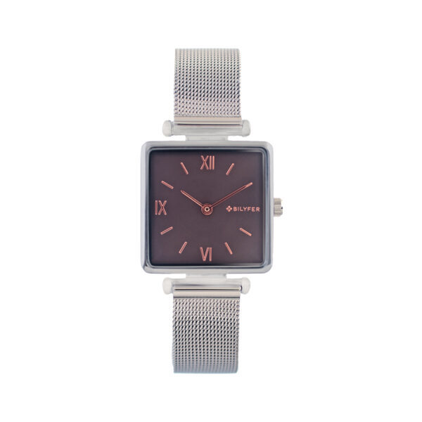 SQUARE WATCH WITH ROMAN NUMBERS AND STEEL MESH