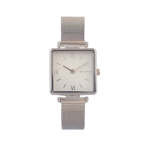 SQUARE WATCH WITH ROMAN NUMBERS AND STEEL MESH