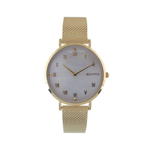 RELOJ CON ESFERA MADREPERLA Nº ROMANOS MALLA DE ACERO