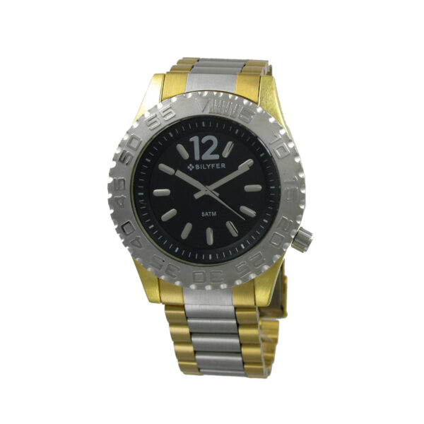 Sports watch with steel chain, water resistant to 5 ATM two-tone gold