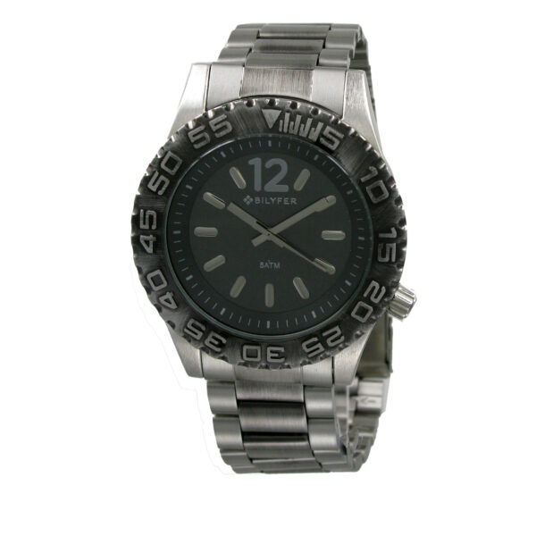 Sports watch with steel chain, water resistant to 5 ATM two-tone silver and black