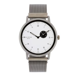 RELOJ PLATEADO Y NEGRO 42 CM MALLA CON CIERRE DE IMÁN Y CA