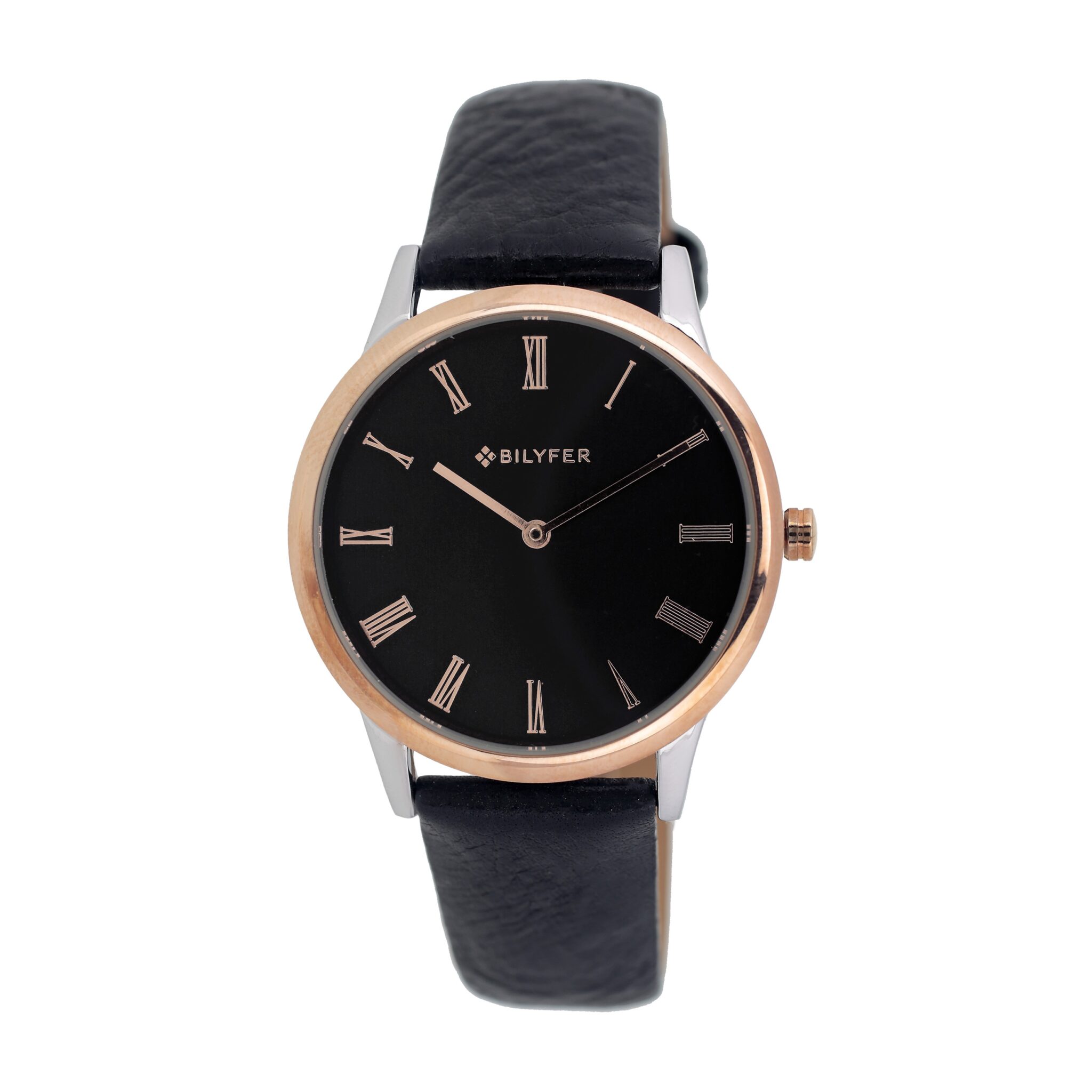 RELOJ CORREA PIEL NUMEROS ROMANOS NEGRO PLATA