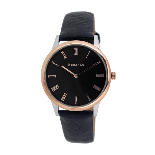RELOJ CORREA PIEL NUMEROS ROMANOS NEGRO PLATA