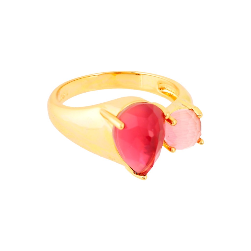 FACETED GLASS RING PLATED