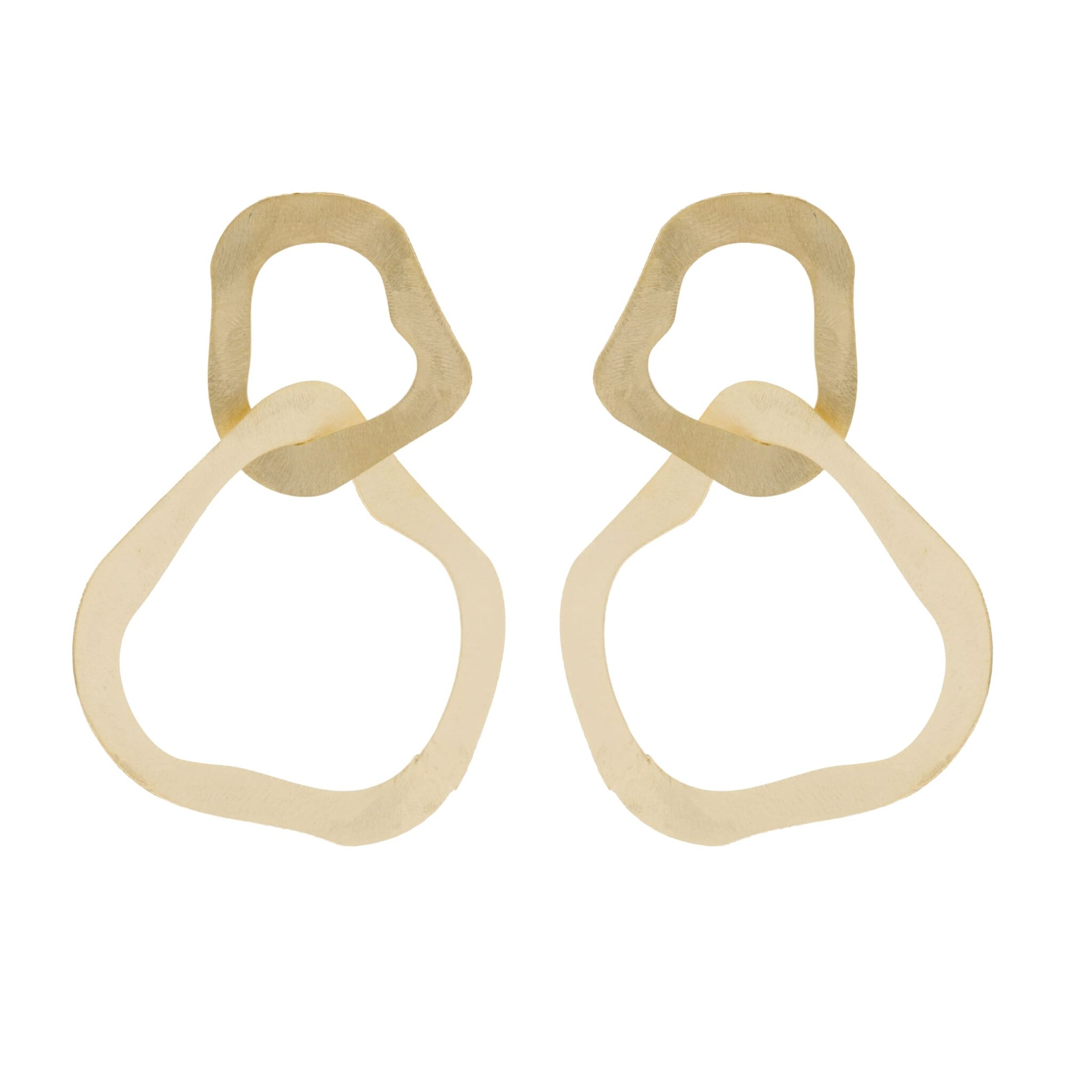 GOLD PLATED EARRING WITH HANDMADE FINISH 2 IRREGULAR INTERLOCKED PIECES