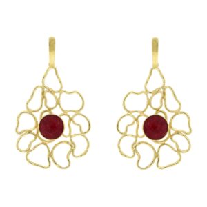 PENDIENTE ROJO FILIGRANA CHAPADO ORO Y JADE ROJO.