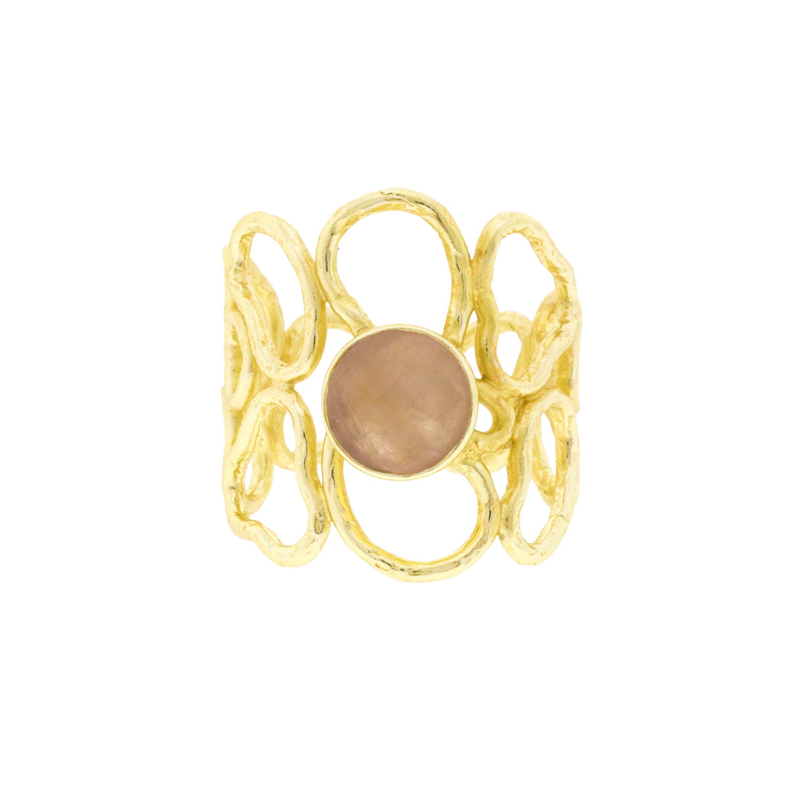 Filigree Rose Ring Gold Plated and Rose Quartz