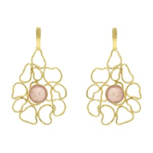 PENDIENTE ROSA FILIGRANA CHAPADO ORO Y CUARZO ROSA