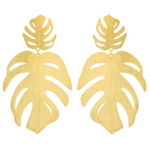 PENDIENTE ARTESANO DOBLE HOJA GRANDE CHAPADO ORO 18K