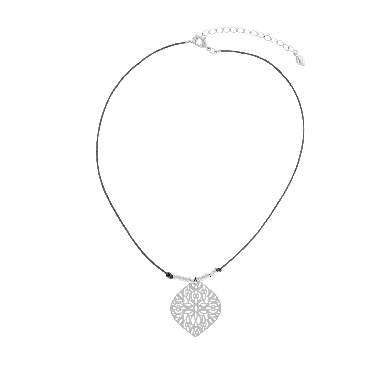 COLLAR PLATEADO CON PIEL Y CHAPADO RODIO ARTESANAL