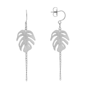 Earring with a handcrafted rhodium finish leaf