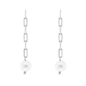 Platinum finish pearl and chain earring