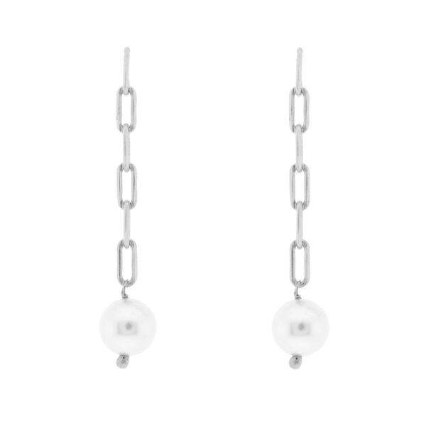Platinum finish pearl and chain earring