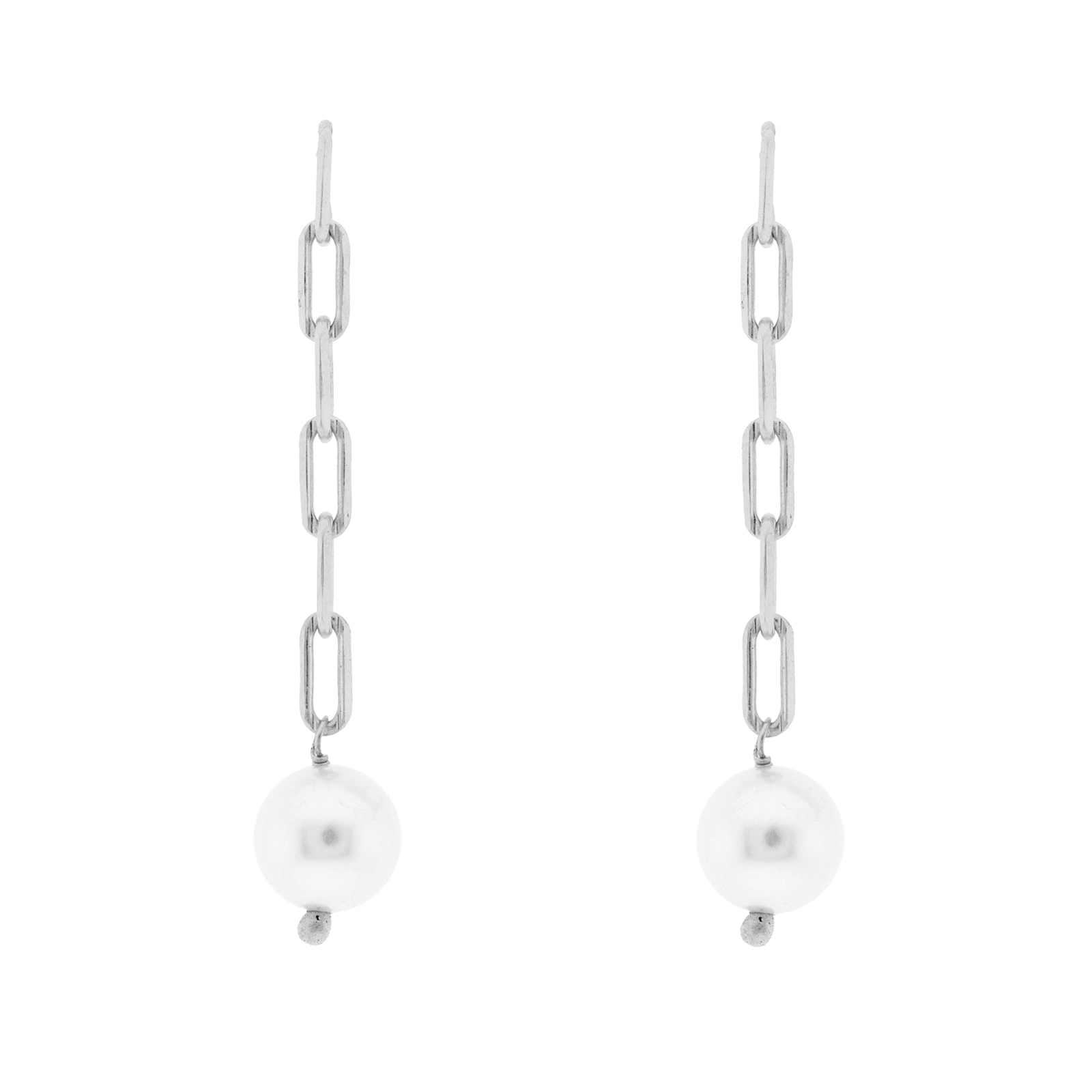 Platinum finish pearl and chain earring