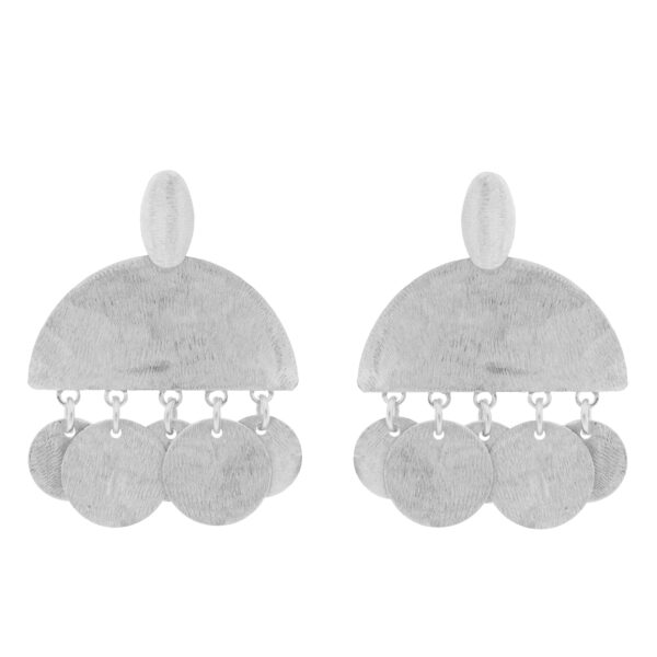 Earring with round pendants in platinum finish