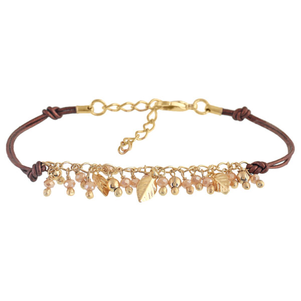PULSERA REGULABLE CON CUERO Y CRISTAL CHAPADO ARTESANAL