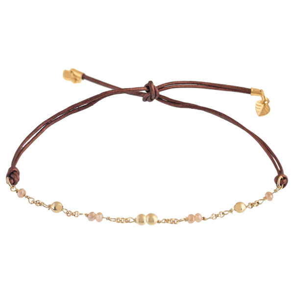PULSERA REGULABLE CON CUERO Y CRISTAL CHAPADO ARTESANAL