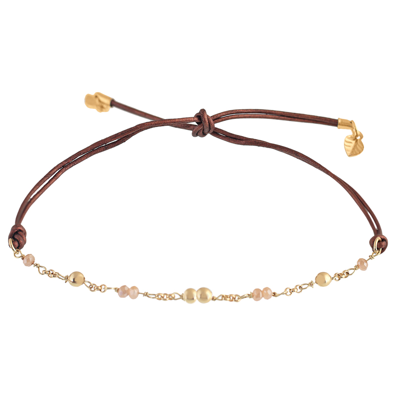 Adjustable Bracelet with Leather and Handcrafted Plated Crystal