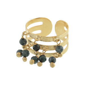ANILLO 3 VIAS Y BOLITAS DE JADE CHAPADO EN ORO