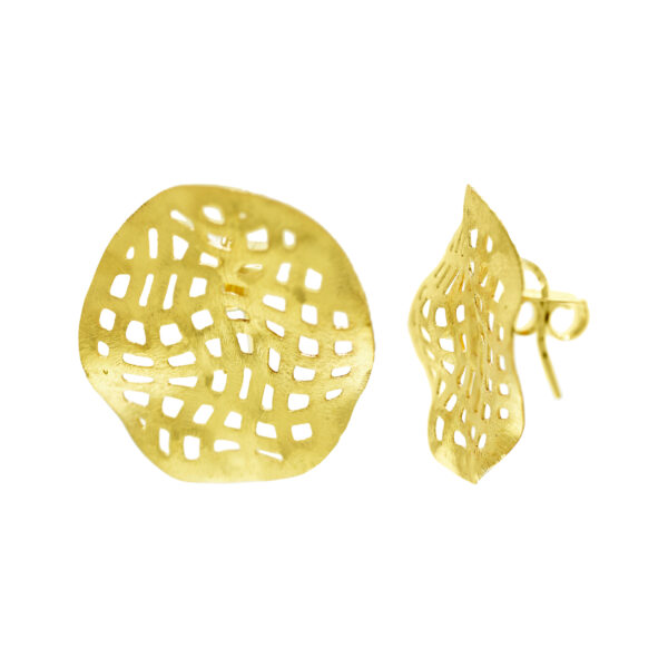 LATTICE EARRING 30X 25 ARTISANAL GOLD PLATED.