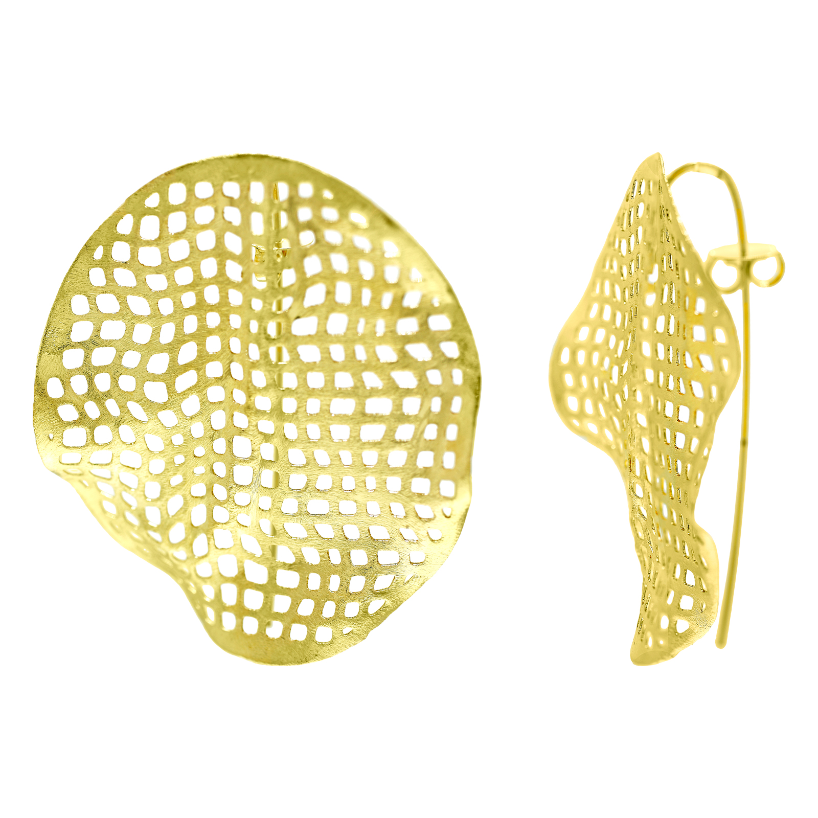 LATTICE EARRING 60X 50 BIG ARTISANAL GOLD PLATED.