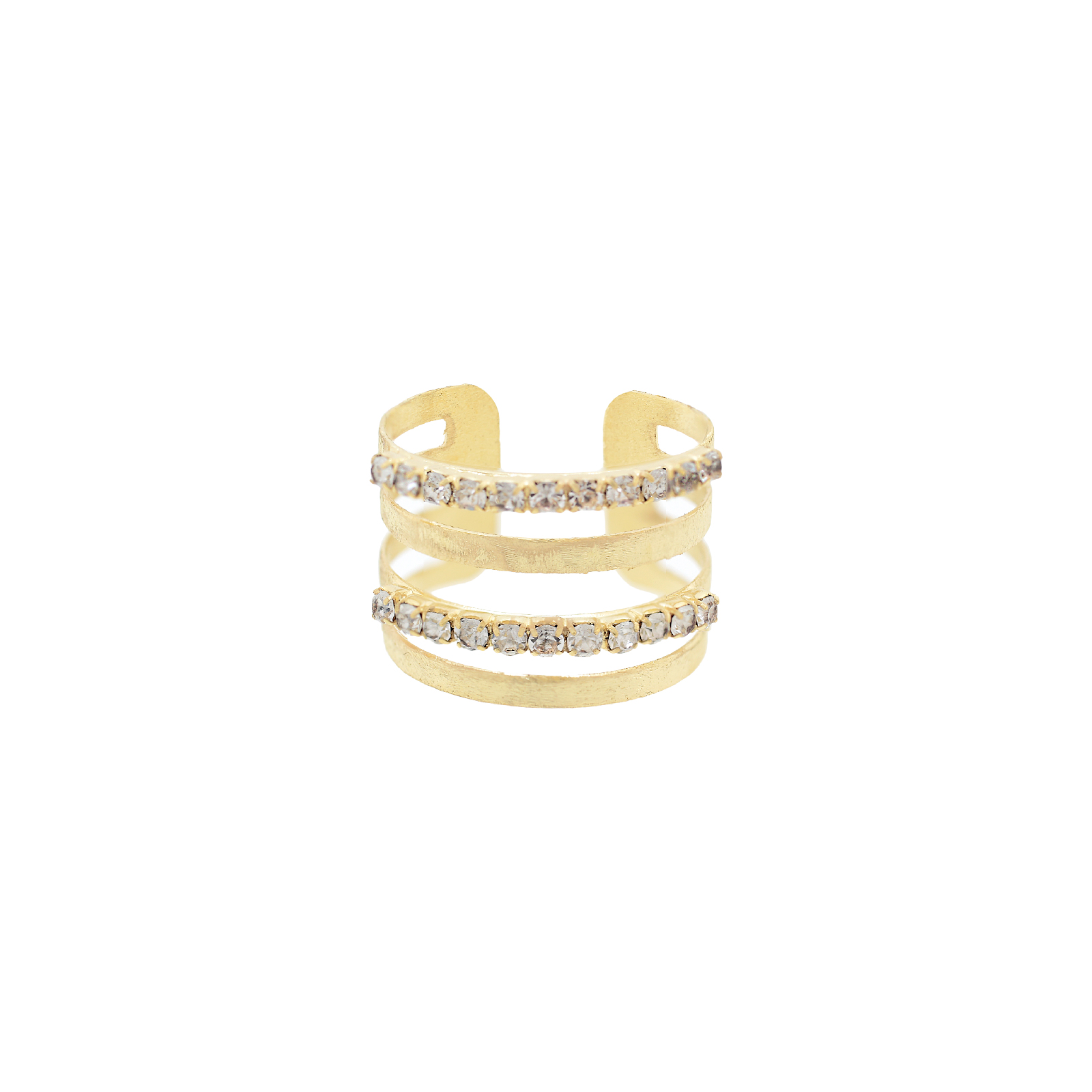4-Way Universal Ring with Rhinestones Thin Earring with 18K Gold Plated Rhinestones