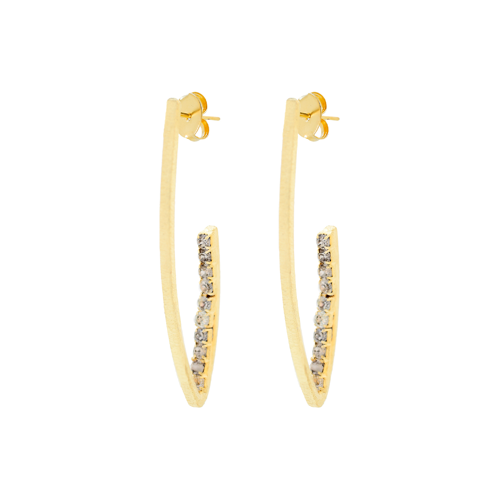 Hoop with Rhinestones Thin Earring with 18K Gold Plated Rhinestones