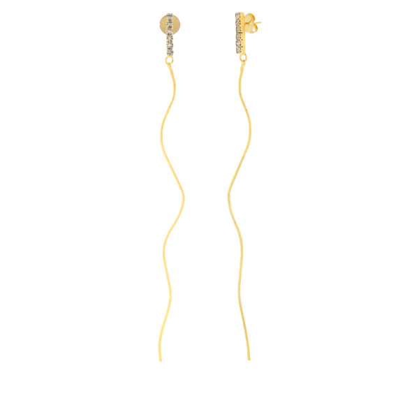 Thin Long Earring with 18K Gold Plated Rhinestones