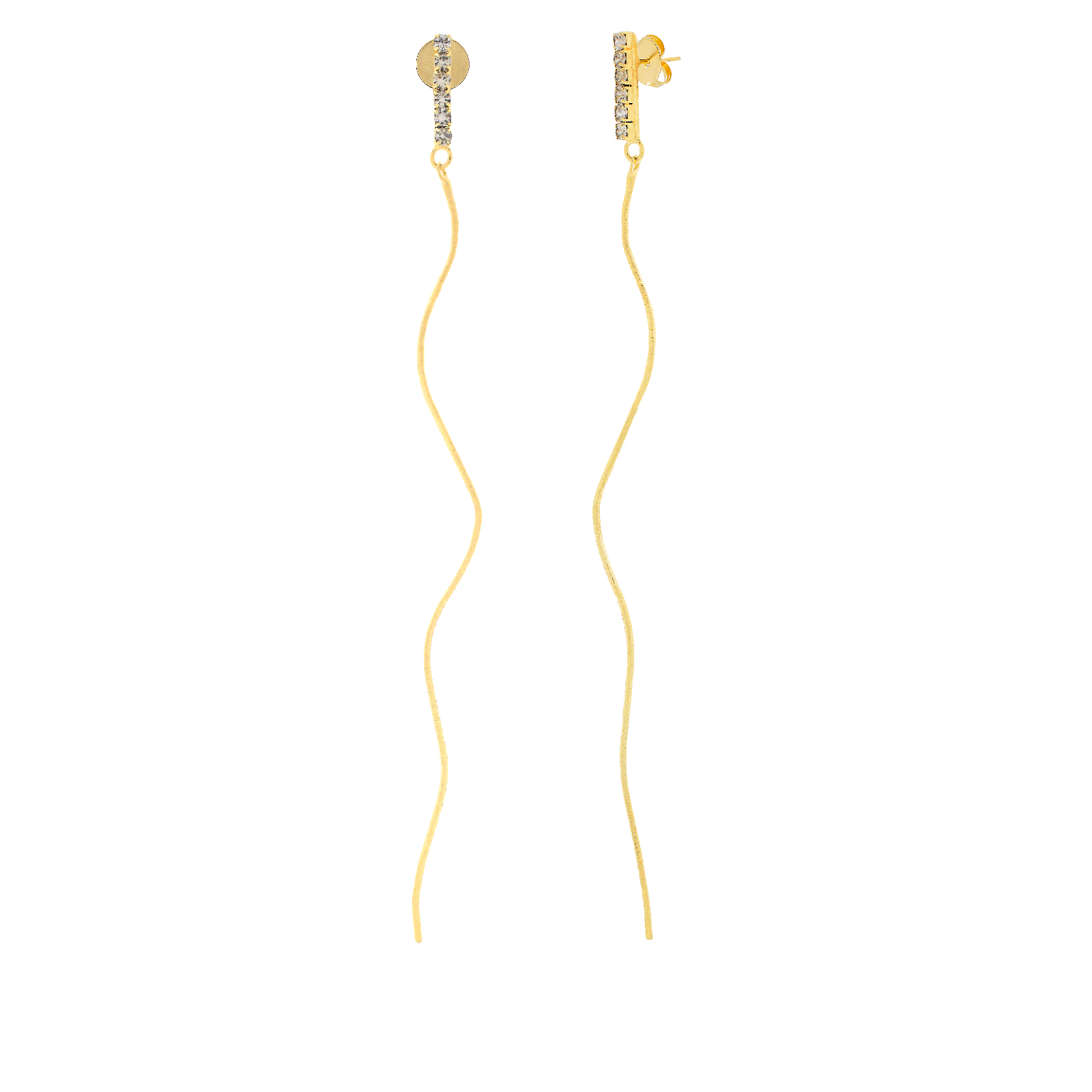 Thin Long Earring with 18K Gold Plated Rhinestones