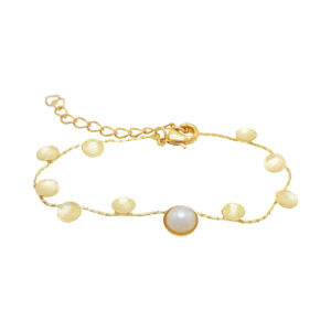 Bracelet with pearl and 18Kts gold plated plates