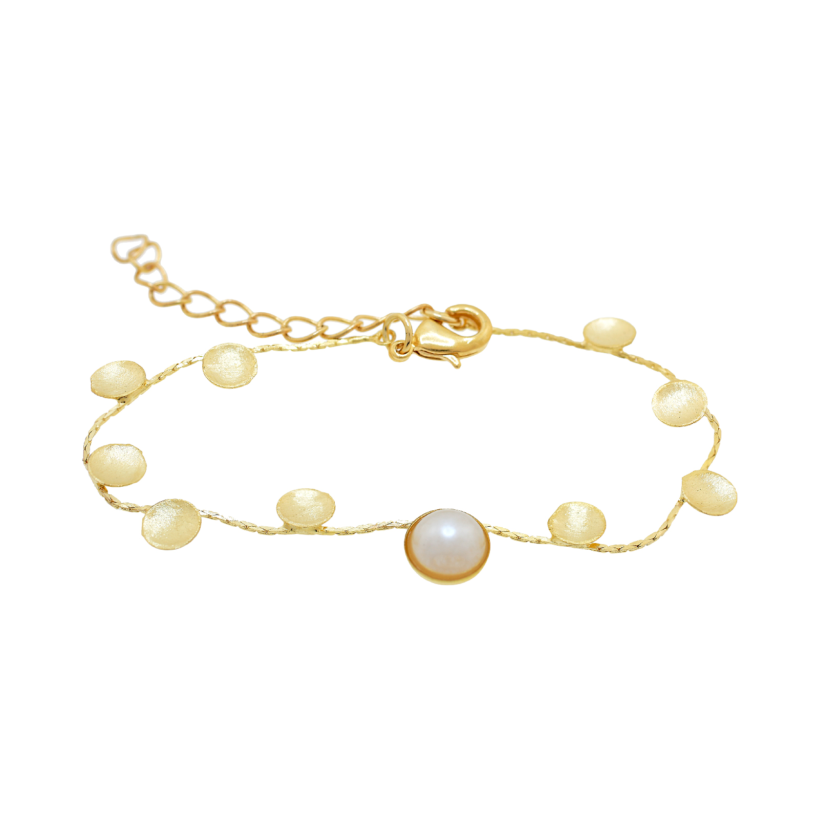Bracelet with pearl and 18Kts gold plated plates