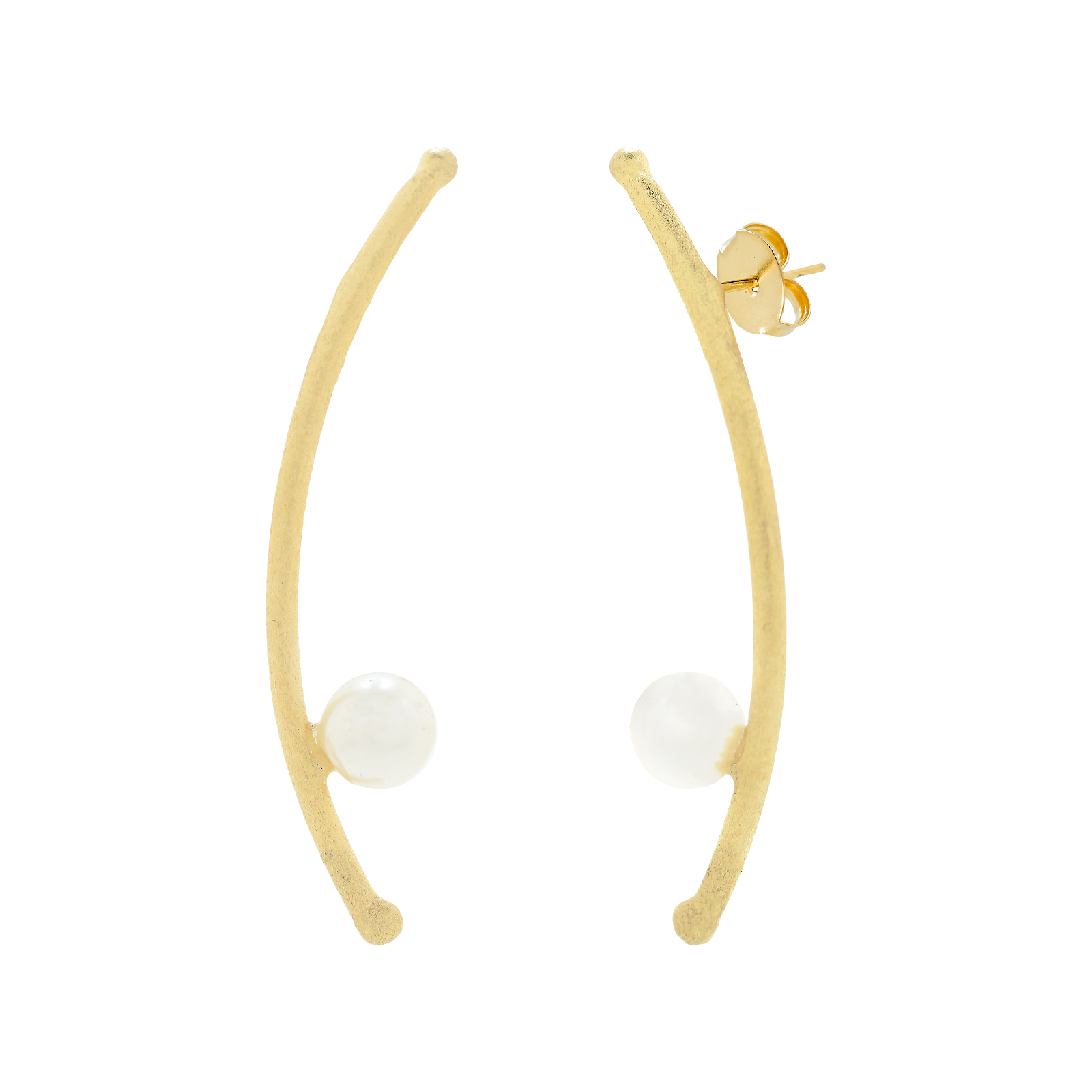 18K gold-plated curved Japan earring with half pearl