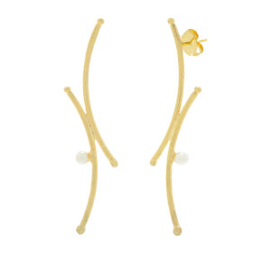 Japanese crossover earring with 2 pearls, 18K gold plated