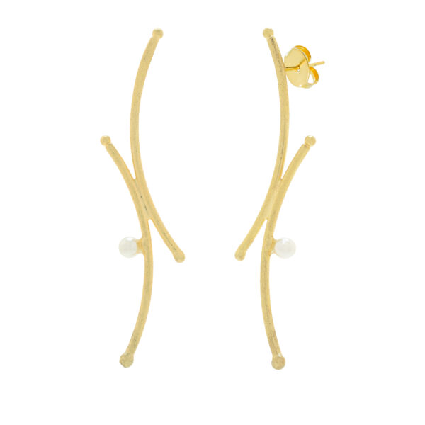 Japanese crossover earring with 2 pearls, 18K gold plated