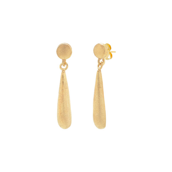 25mm long teardrop earring, matte finish, 18kt gold plated