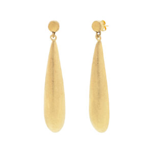 45mm long teardrop earring, matte finish, 18kt gold plated