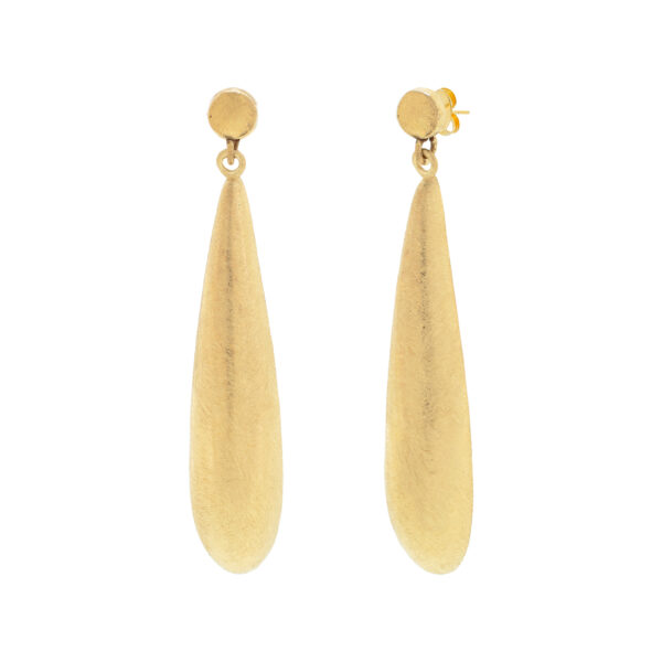 45mm long teardrop earring, matte finish, 18kt gold plated