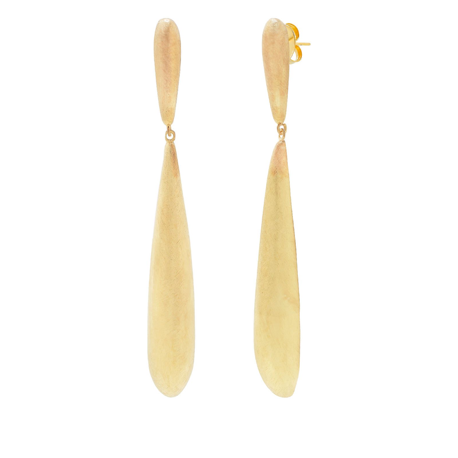 60mm long teardrop earring Matte finish, 18kt gold plating