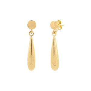 25mm long teardrop earring, shiny finish, 18kt gold plated