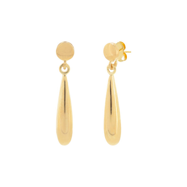 25mm long teardrop earring, shiny finish, 18kt gold plated