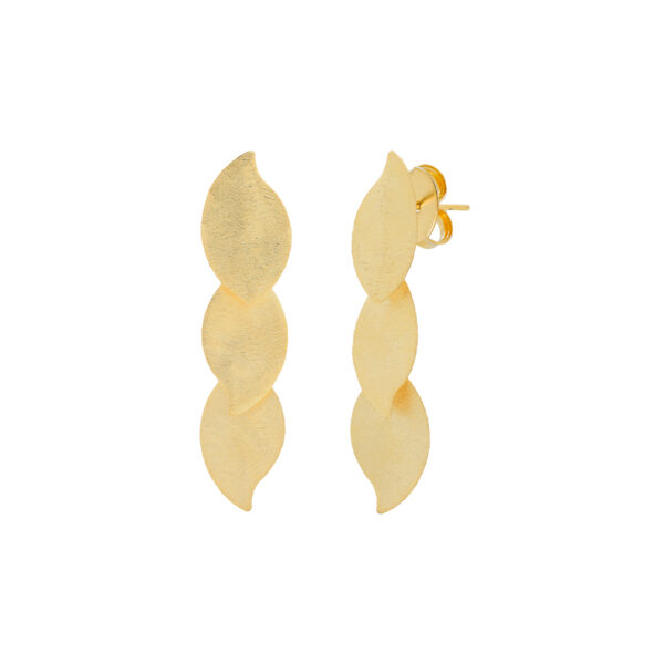 3-piece earring with wavy leaves, 18kt gold plated