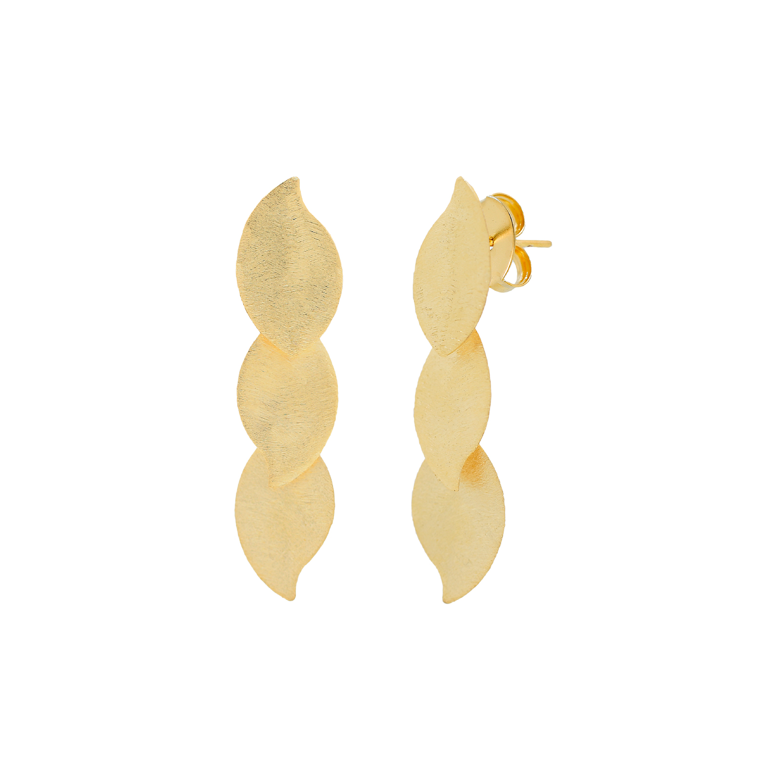 3-piece earring with wavy leaves, 18kt gold plated