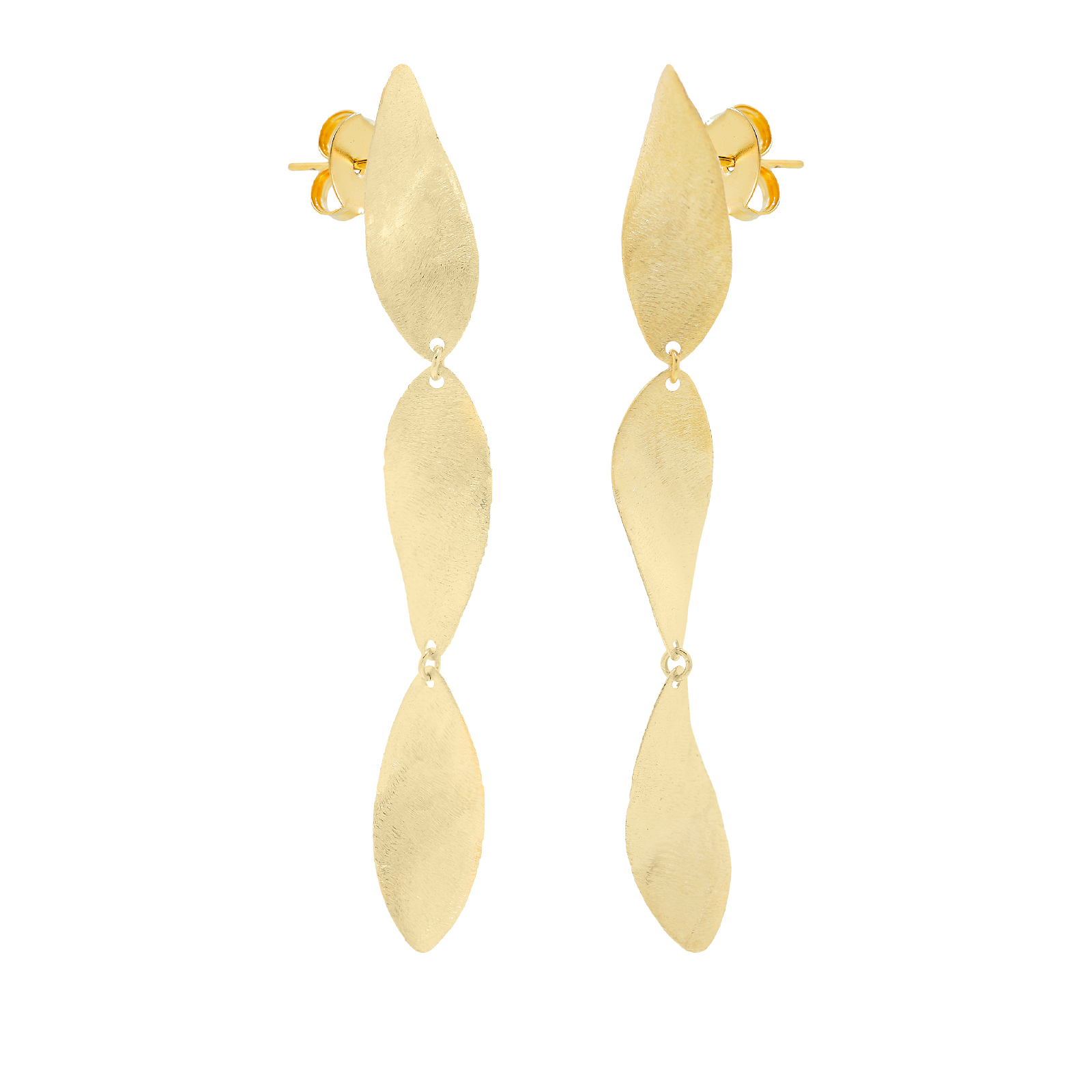 3-piece wavy earring, 18kt gold plated 9cm long