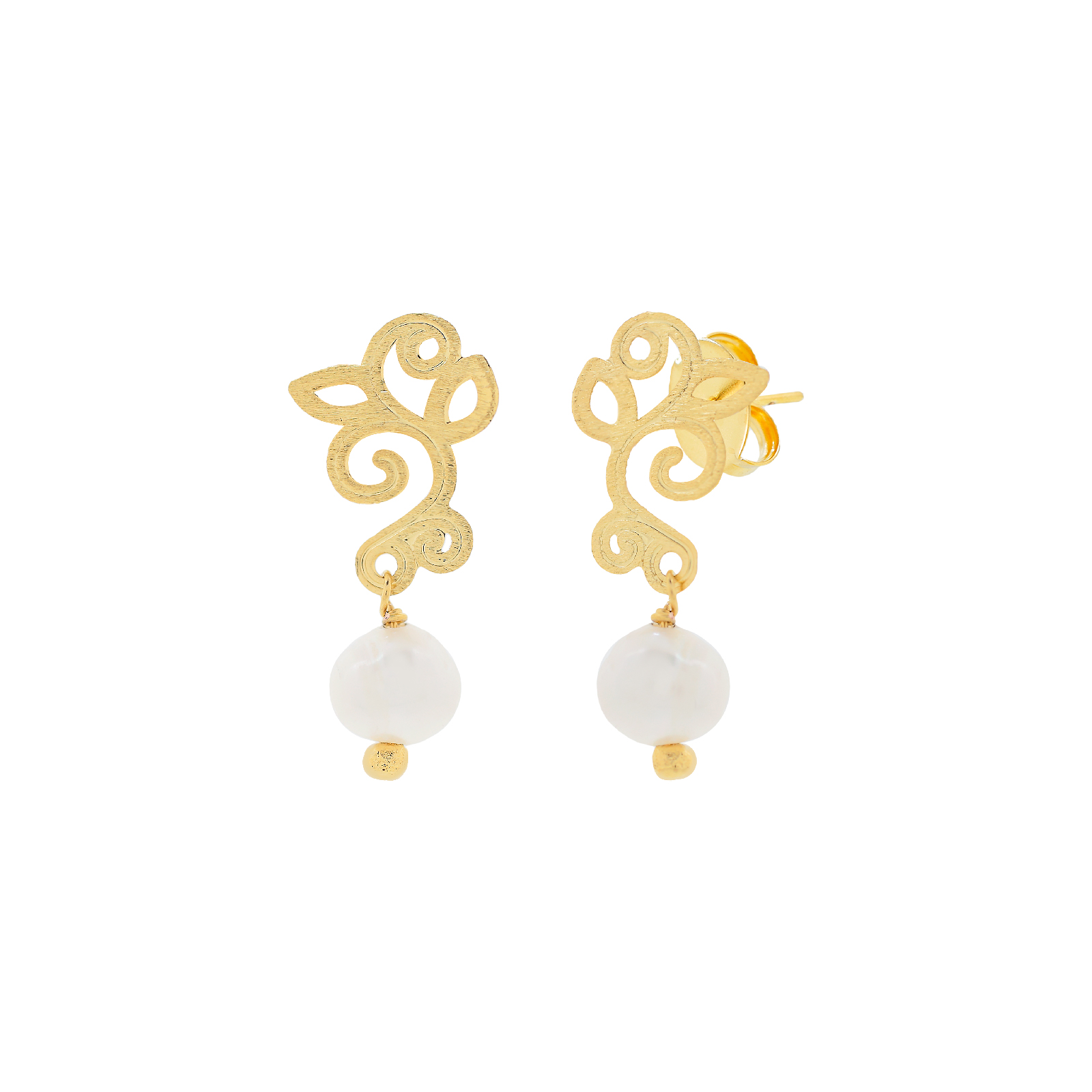 18K gold-plated arabesque earring with pearl